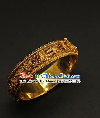 China Handmade Ming Dynasty Jewelry Accessorie Ancient Filigree Dragon Golden Bracelet