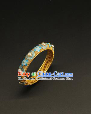 China Handmade Ming Dynasty Blueing Jewelry Accessorie Ancient Empress Enamel Flowers Bracelet