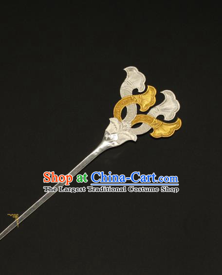 China Traditional Ancient Empress Hairpin Handmade Tang Dynasty Hair Accessories Court Silver Hair Stick