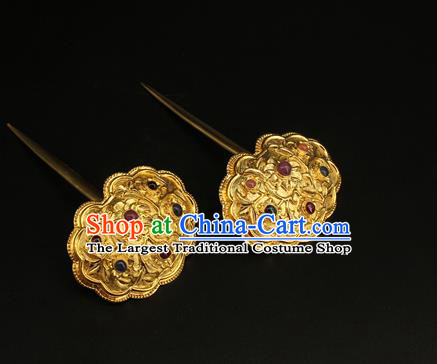 China Ancient Ming Dynasty Gems Hairpin Handmade Hair Accessories Traditional Court Hair Stick