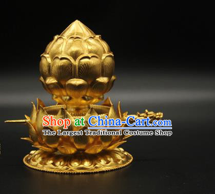 China Traditional Ancient Tang Dynasty Court Hair Accessories Handmade Golden Lotus Hair Crown