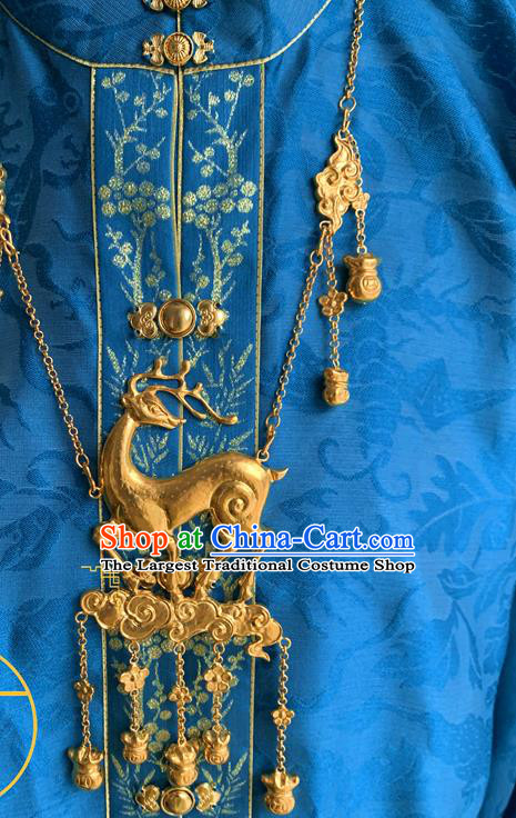 China Handmade Ming Dynasty Princess Golden Necklet Ancient Palace Lady Necklace Jewelry