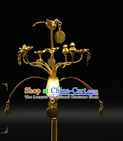 China Ancient Tang Dynasty Court Hair Accessories Traditional Handmade Golden Tassel Hairpin