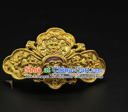 China Ancient Ming Dynasty Court Hair Accessories Golden Peony Hair Stick Traditional Handmade Hairpin