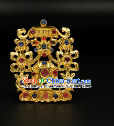 China Golden Hair Crown Ancient Ming Dynasty Court Hair Accessories Traditional Handmade Gems Hairpin