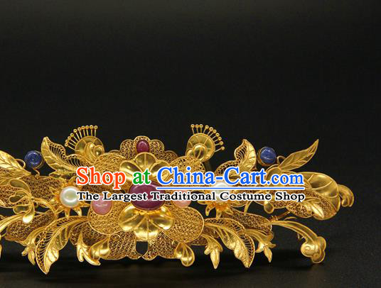 China Ancient Ming Dynasty Golden Hair Crown Traditional Handmade Hairpin Court Hair Accessories