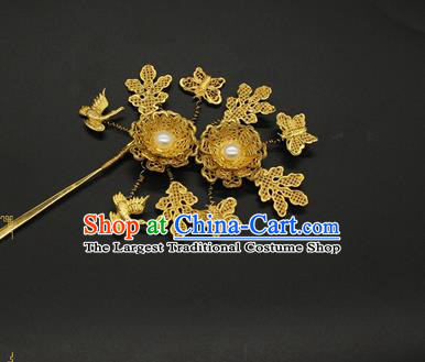 China Ancient Song Dynasty Golden Hair Stick Court Hair Accessories Traditional Handmade Butterfly Flowers Hairpin