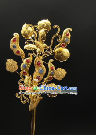 China Handmade Pearls Hairpin Traditional Qing Dynasty Golden Hair Stick Ancient Court Empress Gems Hair Accessories