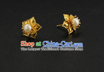 Handmade Chinese Ancient Hanfu Golden Earrings Accessories Traditional Ming Dynasty Princess Ear Jewelry