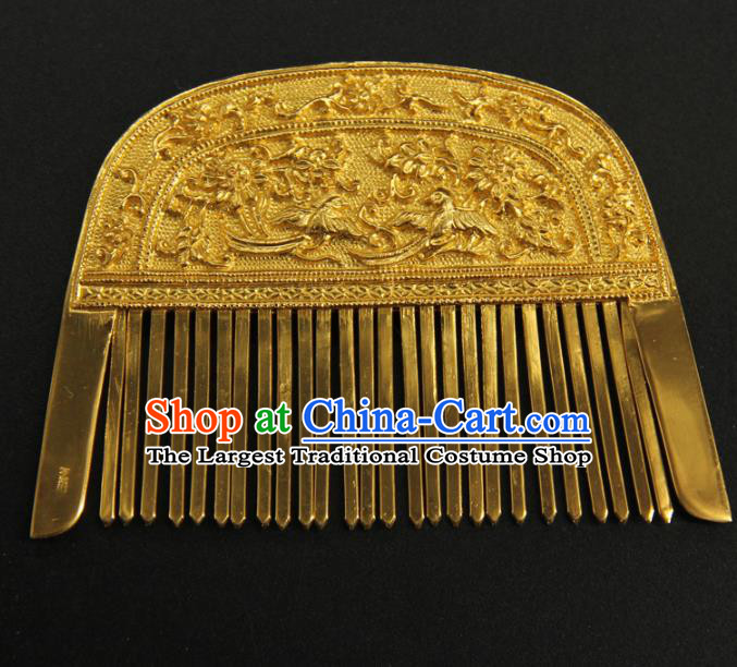 China Traditional Tang Dynasty Hair Comb Ancient Empress Hair Accessories Handmade Court Carving Hairpin