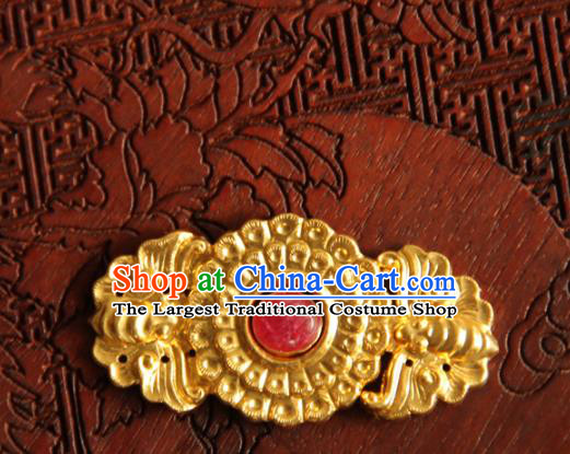 China Handmade Ancient Empress Costume Golden Buckle Ming Dynasty Gem Button