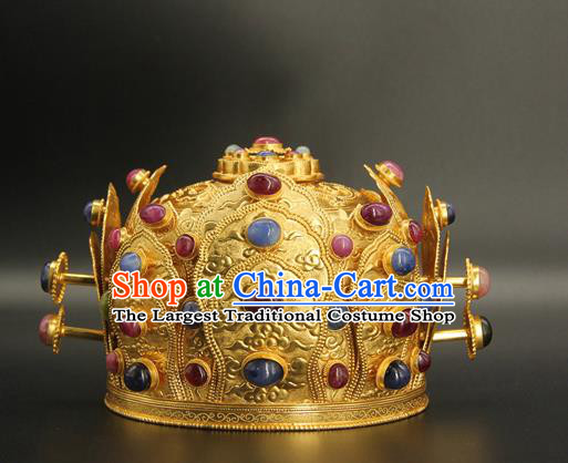 China Traditional Handmade Gems Hair Crown Ancient Taoist Hairpin Ming Dynasty Hair Accessories