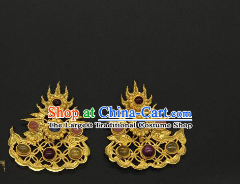 China Ancient Court Empress Hairpin Traditional Ming Dynasty Hair Accessories Handmade Gems Hair Stick