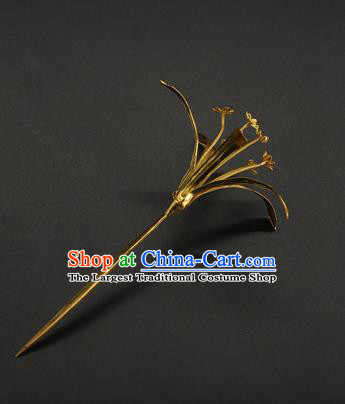 China Traditional Song Dynasty Empress Hair Accessories Handmade Hair Stick Ancient Court Golden Hairpin