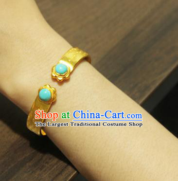 China Handmade Tang Dynasty Princess Golden Bracelet Ancient Palace Lady Jewelry