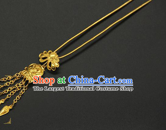 China Ancient Song Dynasty Tassel Hair Stick Traditional Handmade Court Golden Hairpin Queen Hair Accessories