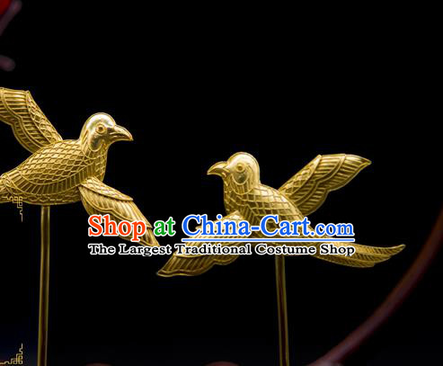 China Traditional Song Dynasty Palace Hair Accessories Handmade Court Hair Stick Ancient Empress Golden Bird Hairpin