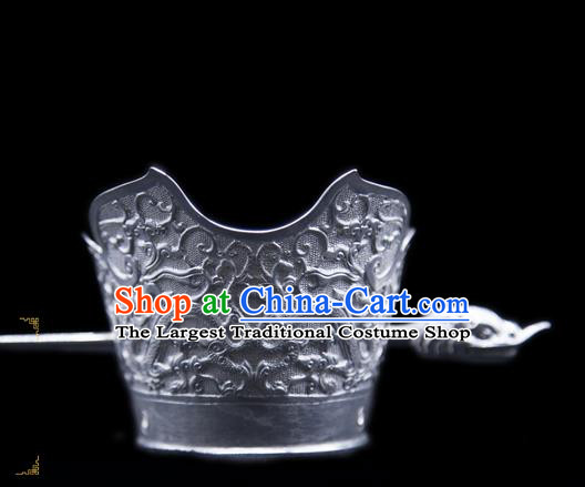 China Ancient King Argent Hairdo Crown and Hairpin Handmade Han Dynasty Prince Hair Accessories