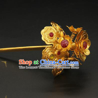 China Traditional Ming Dynasty Hair Accessories Handmade Hair Stick Ancient Court Queen Golden Peony Hairpin