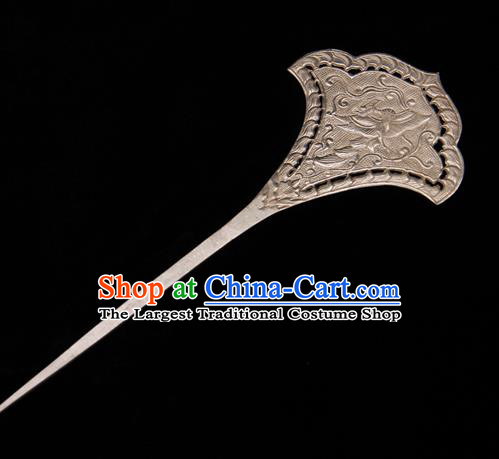 China Traditional Handmade Hair Accessories Ancient Imperial Consort Carving Phoenix Hair Stick Tang Dynasty Silver Hairpin