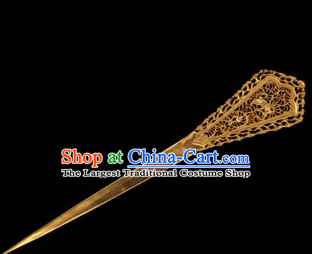 China Ancient Palace Hairpin Hanfu Golden Hair Stick Traditional Handmade Tang Dynasty Imperial Consort Hair Accessories