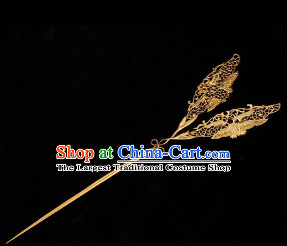 China Traditional Tang Dynasty Queen Hair Accessories Handmade Ancient Empress Hairpin Hanfu Golden Bat Hair Stick