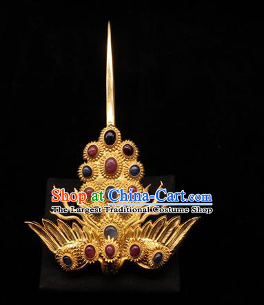 China Ancient Imperial Consort Gems Hairpin Handmade Hair Accessories Traditional Ming Dynasty Phoenix Hair Stick