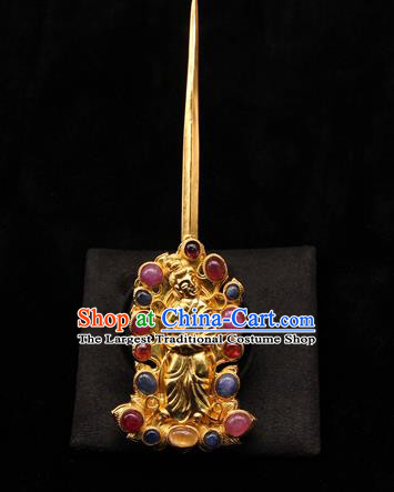 China Handmade Hair Accessories Traditional Ming Dynasty Golden Hair Stick Ancient Imperial Consort Gems Hairpin