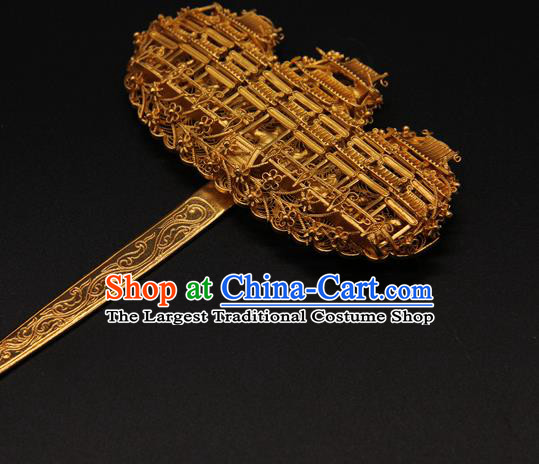 China Traditional Ming Dynasty Hair Stick Queen Hair Accessories Handmade Ancient Empress Golden Hairpin