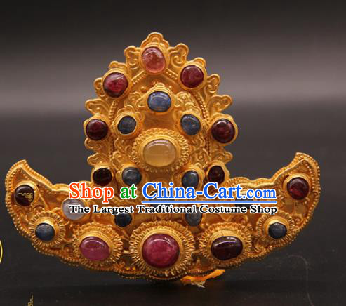 China Traditional Court Hair Accessories Ancient Queen Golden Hairpin Handmade Ming Dynasty Empress Gems Hair Crown