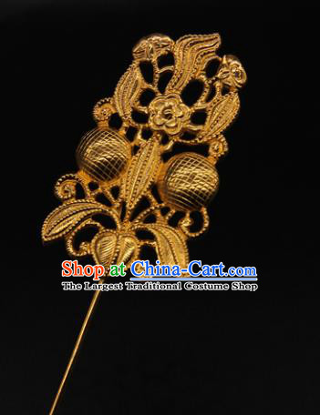 China Traditional Court Hair Accessories Ancient Empress Golden Hair Stick Handmade Yuan Dynasty Flowers Hairpin