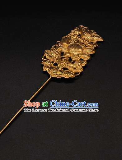 China Ancient Empress Flowers Hair Stick Traditional Court Hair Accessories Handmade Yuan Dynasty Golden Hairpin