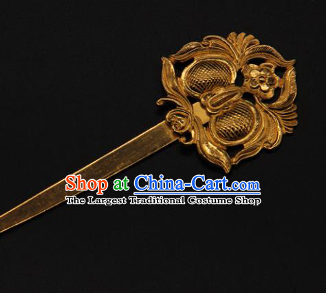 China Handmade Yuan Dynasty Hairpin Ancient Empress Golden Hair Stick Traditional Palace Hair Accessories