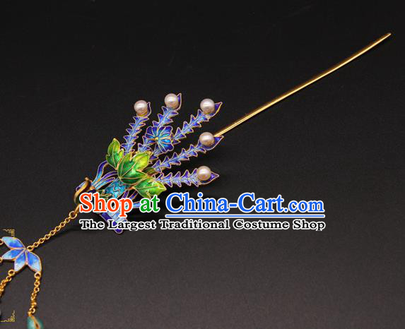 China Traditional Qing Dynasty Queen Hair Accessories Handmade Ancient Empress Hairpin Blueing Phoenix Hair Stick