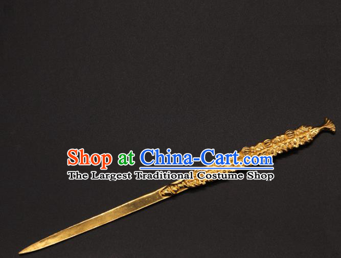 China Handmade Tang Dynasty Carving Hairpin Traditional Palace Hair Accessories Ancient Empress Golden Hair Stick