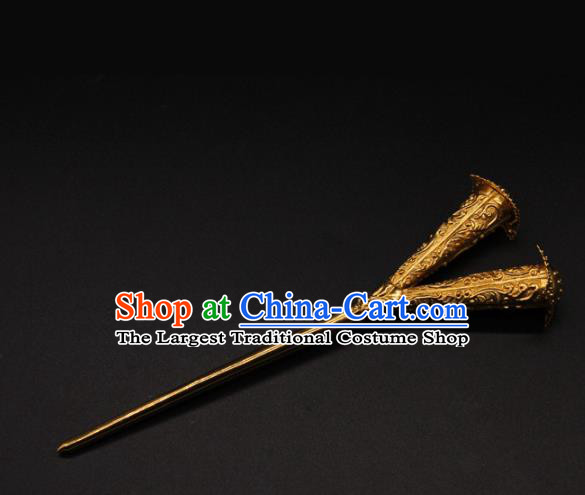 China Ancient Tang Dynasty Empress Hairpin Handmade Palace Hair Accessories Traditional Hanfu Golden Hair Stick