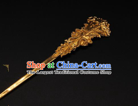 China Handmade Palace Queen Golden Hair Stick Traditional Court Headpiece Ancient Yuan Dynasty Empress Hairpin