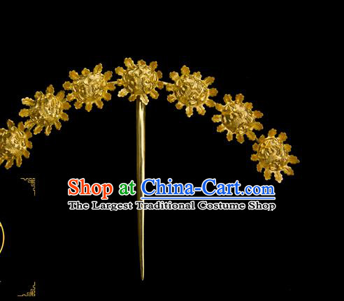 China Traditional Song Dynasty Palace Hair Accessories Handmade Court Hairpin Ancient Empress Golden Flowers Hair Stick