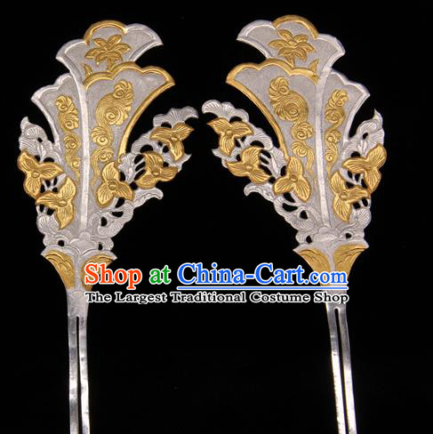 China Traditional Handmade Argent Hairpin Tang Dynasty Hair Accessories Ancient Empress Silver Hair Stick