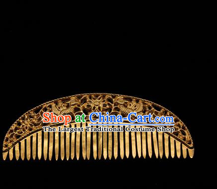 China Traditional Handmade Carving Hairpin Tang Dynasty Hair Accessories Ancient Empress Golden Hair Comb