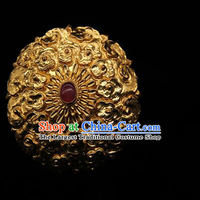 China Traditional Ming Dynasty Imperial Consort Golden Hair Stick Handmade Hair Accessories Ancient Palace Ruby Hairpin