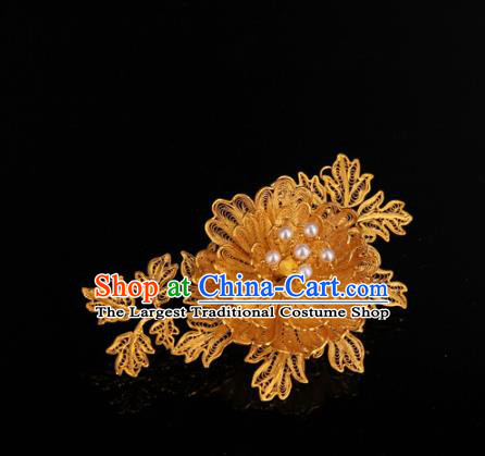 Handmade Chinese Ancient Qing Dynasty Accessories Traditional Court Golden Peony Brooch Jewelry