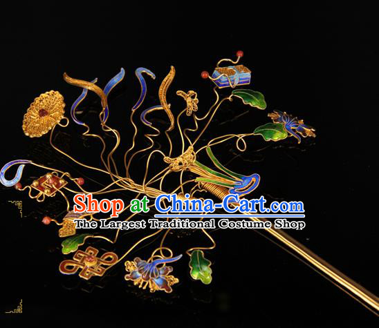 China Ancient Qing Dynasty Empress Hairpin Traditional Palace Headpiece Handmade Queen Blueing Hair Stick