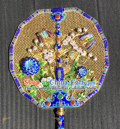 China Ancient Empress Round Fan Traditional Qing Dynasty Court Enamel Peony Palace Fan