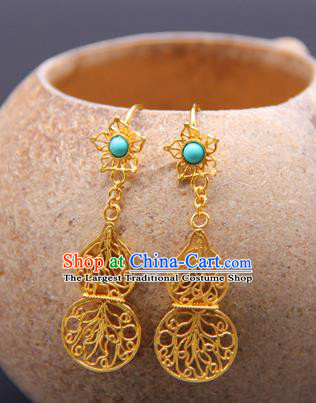 Handmade Traditional Court Golden Gourd Earrings Jewelry Chinese Ancient Qing Dynasty Queen Ear Accessories