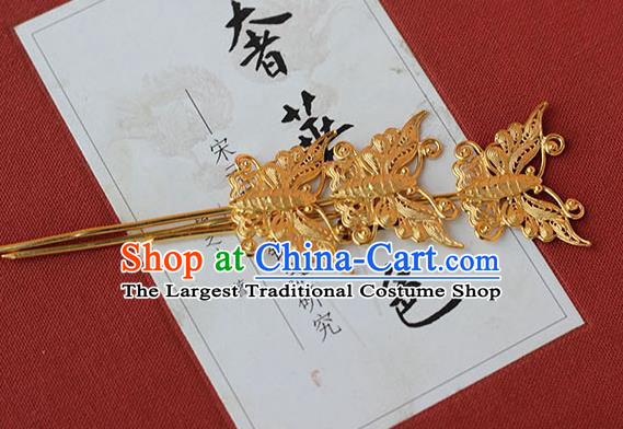 China Traditional Palace Hair Jewelry Ancient Ming Dynasty Empress Golden Butterfly Hairpin Handmade Court Hair Stick