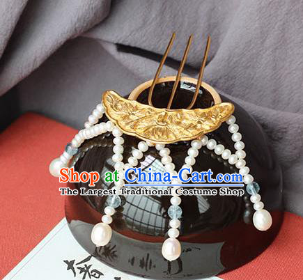 China Ancient Tang Dynasty Empress Tassel Hairpin Traditional Palace Hair Jewelry Handmade Court Carving Chrysanthemum Hair Comb