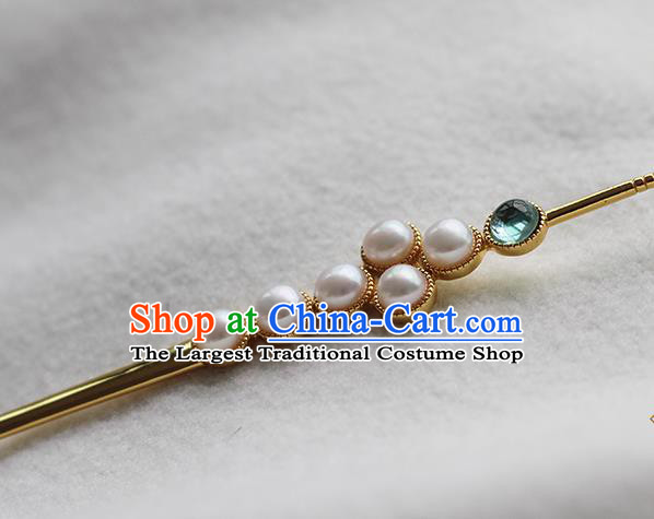 China Traditional Palace Hair Jewelry Handmade Court Empress Hairpin Ancient Ming Dynasty Pearls Hair Stick