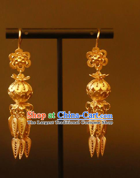 Handmade Chinese Ming Dynasty Golden Lantern Earrings Traditional Accessories Ancient Court Hanfu Ear Jewelry