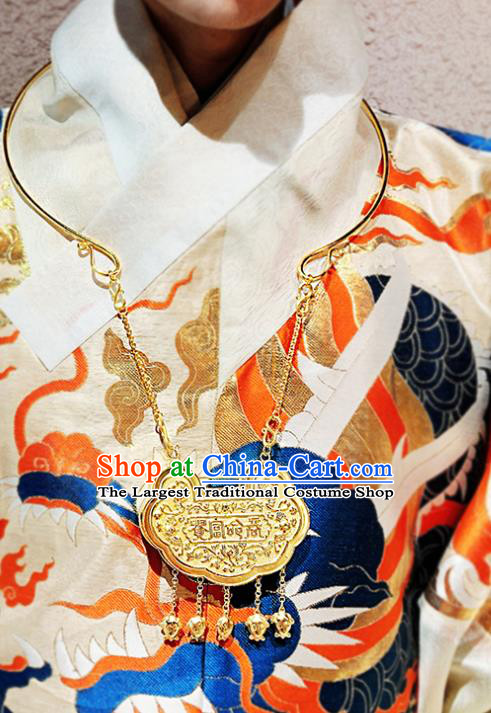 China Traditional Ming Dynasty Golden Tassel Longevity Lock Ancient Empress Necklace